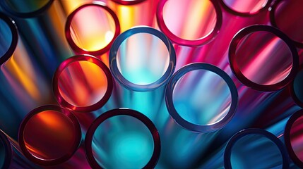 Translucent colored cylinders made of glass or plastic. Laboratory glassware in the form of test tubes. Scientific background. Illustration for banner, poster, cover, brochure or presentation. - obrazy, fototapety, plakaty