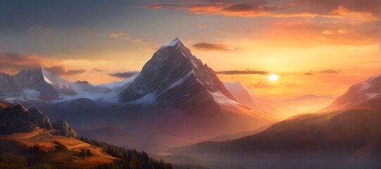 sunrise over the mountains, ai generated