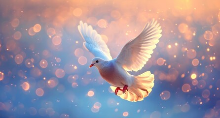 Fototapeta premium the white dove in the sky with lights behind it
