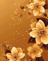 Golden Background With Flowers and Leaves
