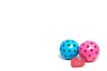 Pickleball Valentine…his and hers with two Pickleballs and a heart on a white background.  Lots of room for text.