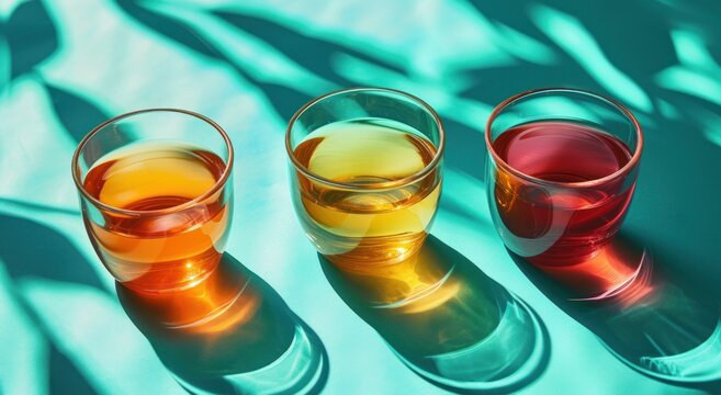 three glasses of tea on a turquoise surface