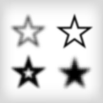 Star shape with 4 different dots. Geometric artistic star icon pixel. Integrative and integrative pixel movement. Modern icon ports.