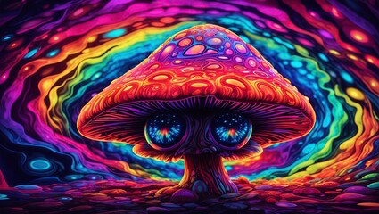 3d illustration of a psychedelic hallucinogenic mushroom in the form of an eye - obrazy, fototapety, plakaty