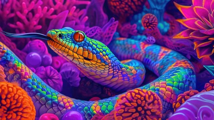Visually striking colorful snake