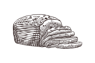 vector sketch engraving illustration of bread loaf - obrazy, fototapety, plakaty