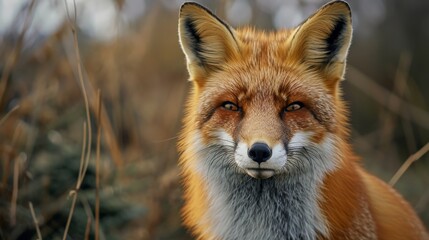 Close Up of Red Fox in Field