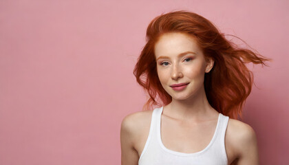 Smiling Redhead Female Portrait with Natural Beauty in Studio