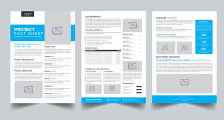 Project Fact Sheet Nonprofit Organization layout design template with 3 style design concept - obrazy, fototapety, plakaty