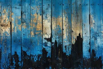 Blue and Gold Painting on Wooden Wall