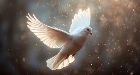 white dove with wings in the air