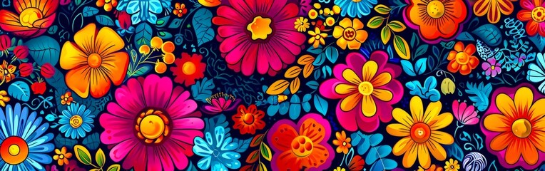 Fototapeta na wymiar Colorful Flower Painting on Blue Background