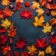 Naklejka na ściany i meble autumn leaves on a dark background