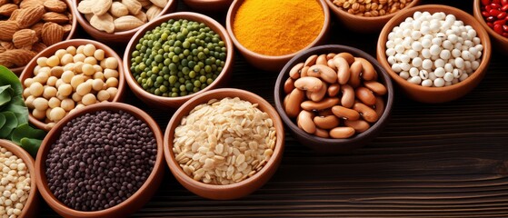 Fototapeta premium Assorted Types of Food in Bowls, A Delicious Variety for Every Palate