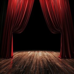 Fototapeta premium Red Curtain and Wooden Floor on Stage