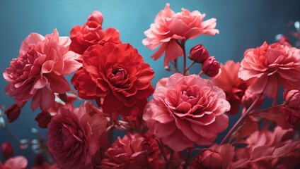 Obraz premium bouquet of red roses on a blue background