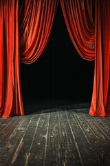 Red Curtained Stage With Wooden Floor