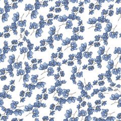 light blue florets seamless pattern, hand drawn fabric design for background, textile or wrapping paper