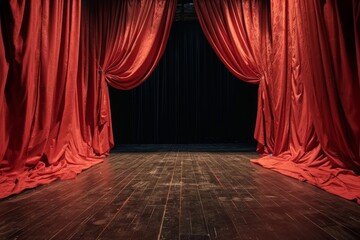 Wooden-Floored Stage With Red Curtains