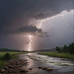 lightning over the river