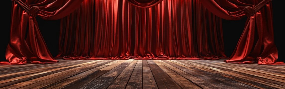 Stage With Red Curtains and Wooden Floor