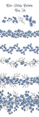 light blue florets seamless borders set, cute hand drawn childish ready to use borders for baby shower party, invitations or wallpaper