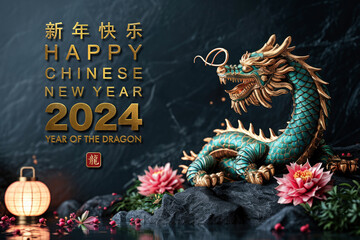 Chinese New Year 2024, the year of the Dragon (Chinese translation: Happy New Year), dragon zodiac sign, banner, poster