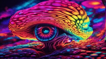 3D rendering of an eye with a rainbow iris in it