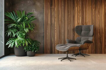 Mid-Century Chic: Lounge Chair and Houseplants in Modern Living Room