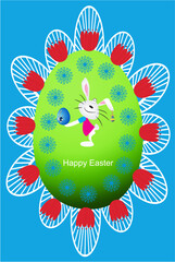 Easter composition with colorful Easter eggs and flowers - 714091761