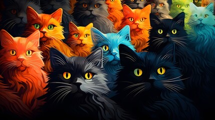 Studio image of large group of cats 
