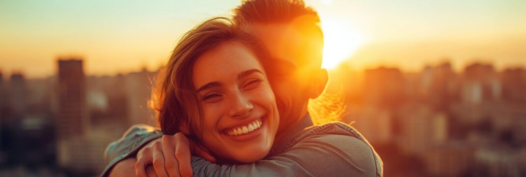 happy couple having a cuddle banner