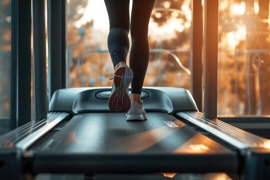 female walking on a treadmill in a gym