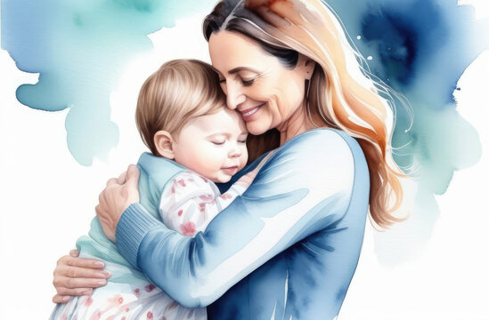 mother hugging baby. attractive smiling woman holding newborn on her hands. motherhood concept.
