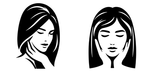 Female face vector silhouette art set, logo style