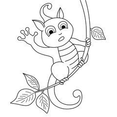 Cute Little Monster Sitting on a Tree. Coloring Book for Kids