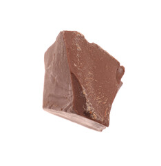 Piece of tasty milk chocolate isolated on white