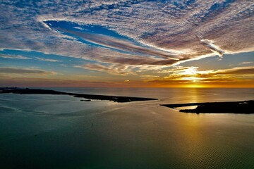 defaultThe drone photos of a beautiful sunset at Dunedin Causeway Beach, Tampa Bay, Florida