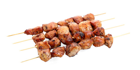 Delicious fresh shish kebabs isolated on white