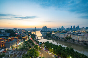 Fototapeta na wymiar Zhongzhou Island and Urban Skyline in Fuzhou, China