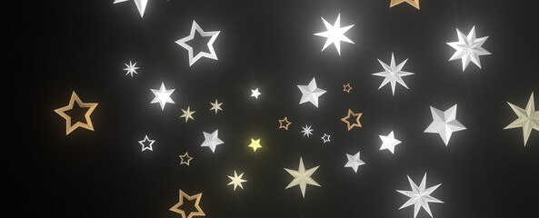 XMAS Stars - Holiday golden decoration, glitter frame isolated -