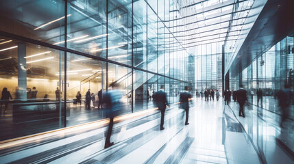 Obraz premium Motion blur, silhouette people walking in office business corporation.