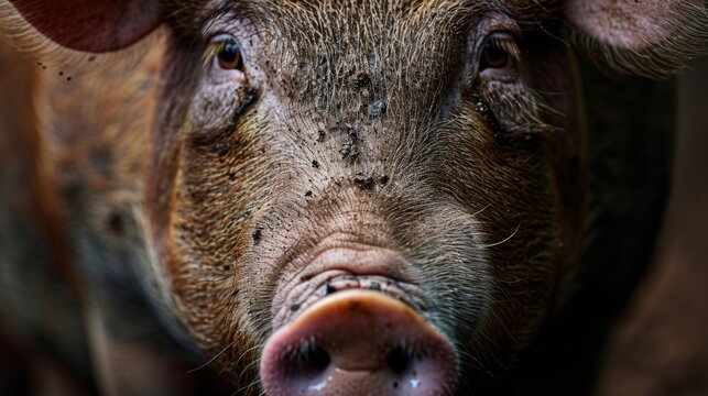 A close-up photo of a pig. Macro portrait of a pig.