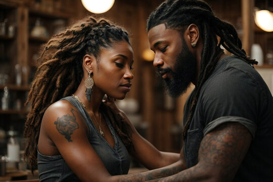 Black man and black woman form a romantic couple