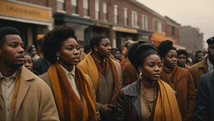 Black people on the streets standing in protest fighting for respect - obrazy, fototapety, plakaty