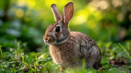 Naklejka na ściany i meble A close-up photo of a rabbit. Macro portrait of a rabbit. 