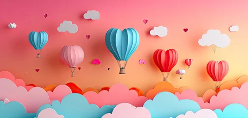 Acrylic prints Air balloon Hot Air Balloon Festival of Love - Create an illustration of a hot air balloon festival with heart-shaped balloons ascending into the sky. The vibrant colors and lively scene