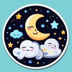 Sticker image of cute clouds, stars and moon