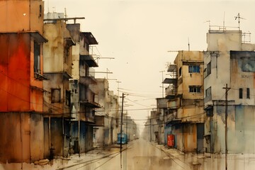 Fototapeta na wymiar Urban city watercolor art