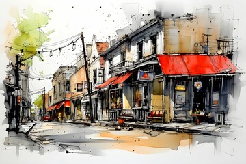Fototapeta premium Urban city watercolor art